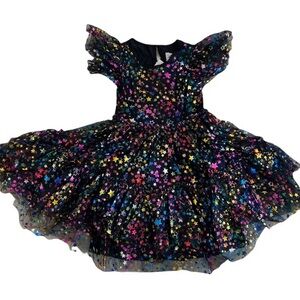 Lola + The Boys Black Dress Shiny Rainbow Star Tulle Dress